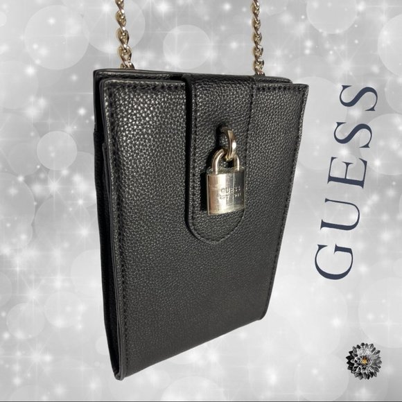 Guess Chained Crossbody Phone Holder Black Silver - Picture 1 of 6